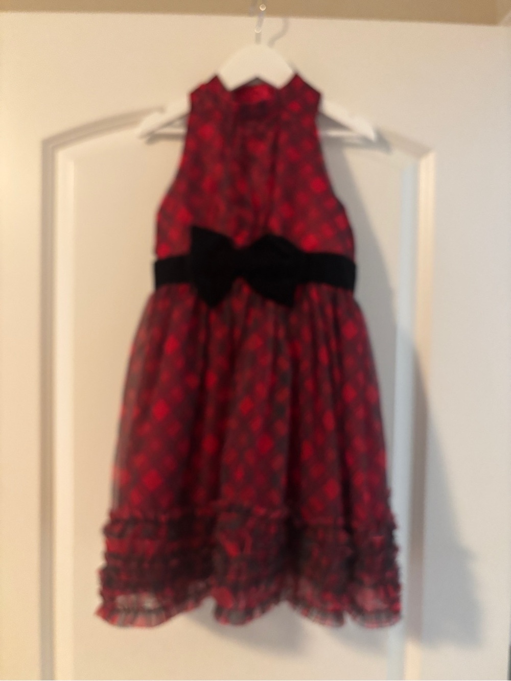 Gymboree Red Plaid Dress with Black Bow Waist